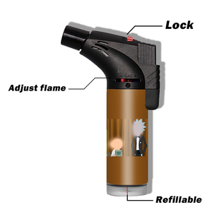 Techno Custom Logos Odm Promotion Printed Stickers Cute Refillable Windproof Fluid High Quality Outdoor <b>Camping</b> Torch Lighter - Product Image 6
