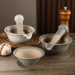 Tazón de cerámica estilo japonés con varilla para moler alimentos para bebés, arroz y cereales, uso manual en el hogar. - Product Image 3