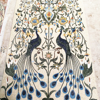 Mosaïque artistique personnalisée, motifs de mosaïque de marbre de paon, mosaïque murale entièrement faite à la main, mosaïque de pierre pour la décoration murale