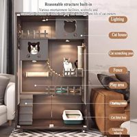 Maison de luxe moderne pour chat, villa intérieure multifonctionnelle pour petits espaces avec roues verrouillables et verre en bois pour chats