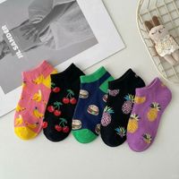 Chaussettes courtes en coton unisexes personnalisées de haute qualité, motif fruits et animaux colorés, pour femmes et hommes, style bateau, vente en gros