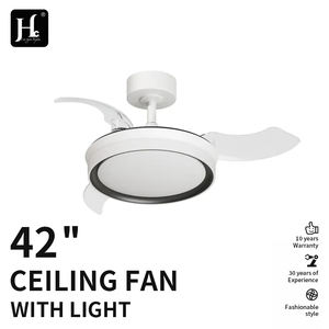 Lustre moderne de 42 pouces, rétractable invisible, 6 vitesses réglables, fonction de minuterie, éclairage LED au plafond avec ventilateur et télécommande - Product Image 3