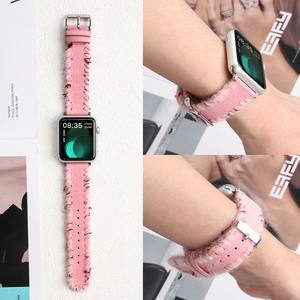 Forwelleny 20mm Vintage cosido a mano de cuero de lana en otoño e invierno <span class=keywords><strong>Correa</strong></span> para <span class=keywords><strong>Apple</strong></span> <span class=keywords><strong>Watch</strong></span> Series 11 10 49mm <span class=keywords><strong>Correa</strong></span> - Product Image 5