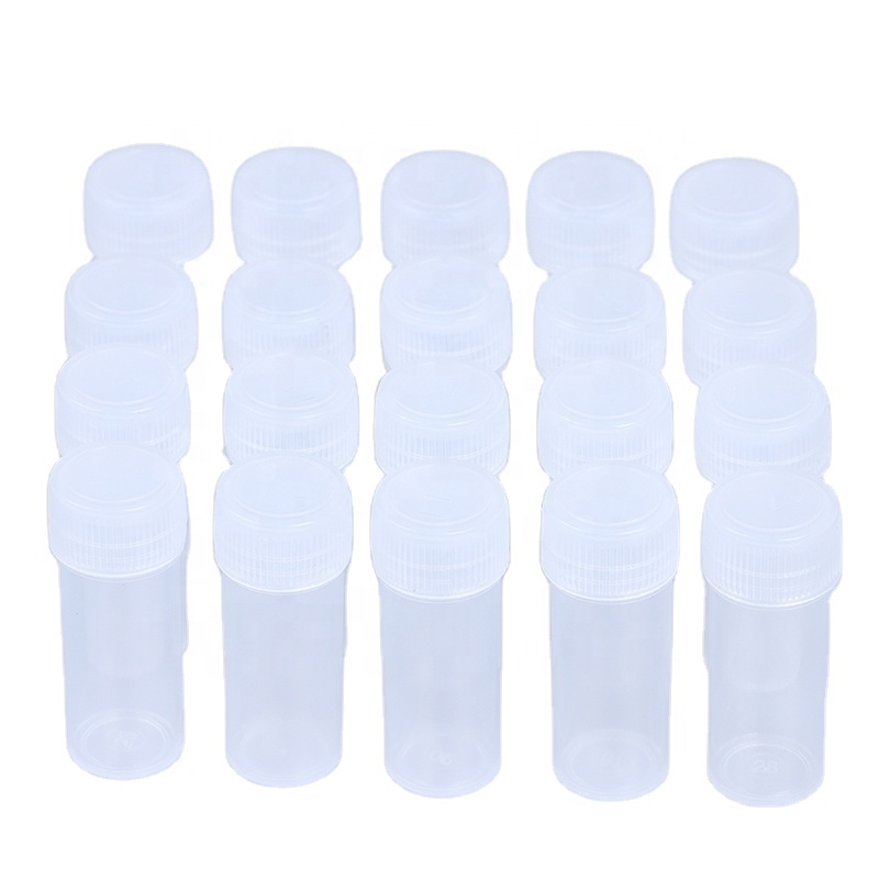 20Pcs 5ml 플라스틱 병 샘플 항아리 5g 작은 배럴 바이알 약 알약 액체 분말 캡슐 저장 용기 포장 병