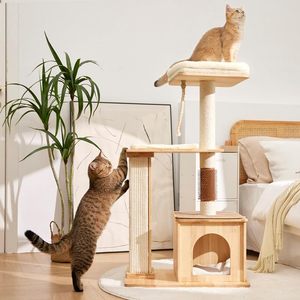 Arbre à chat naturel en bois massif pour grands/petits chats avec griffoir en sisal et <span class=keywords><strong>appartement</strong></span> - Product Image 4