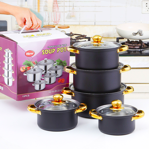 Ensemble de Cuisson 10 Pièces Noir en Acier Inoxydable, Batterie de Cuisine Marmites Casseroles et Poêles avec Couvercles en Verre - Product Image 1