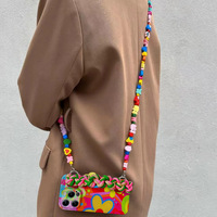 Étui de téléphone de luxe mignon fleur 3d avec chaîne lanière coloré sacs de téléphone portable étuis