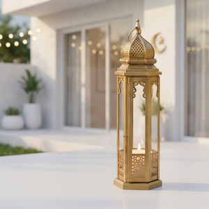 Latest 2027 Ramadan Home Decoration Gold Modern Metal Lanterns Toughened Transparent Glass Lead Free <b>Large</b> Floor Lamps - Product Image 1