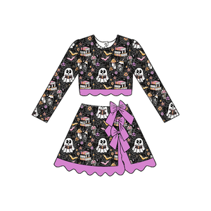 Ensemble 2 pièces en tissu yoga pour filles, motif fantôme, ourlet festonné, motif personnalisé, commande en gros pour Halloween - Product Image 3