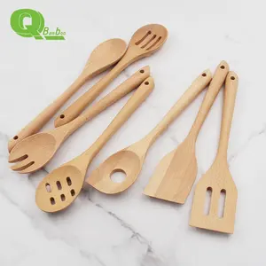 High Quality Eco-Friendly Wooden Kitchen Utensils Set Includes Spoons And Spatula With Stand For Home Cooking And Kitchen Use