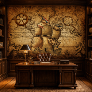 Retro Große Weltkarte Wandbild Premium Öl-Leinwand Wasserfeste Tapete für Studierzimmer, Bibliothek und Gewerbliche Innenräume - Product Image 1