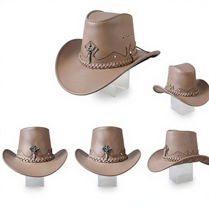 Leather Cowboy <b>Hat</b> Unisex Adult Nail Bead Embroidery Casual <b>Party</b> Four Seasons Adjustable Fit Custom Brand - Product Image 1