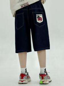 Short mi-long à taille élastique pour garçon-Jeans délavés solides pour l'été, les jeunes adolescents, les jeux d'extérieur confortables et décontractés - Product Image 4