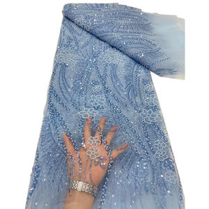 Fleurs perlées tissu perle perles paillettes glands broderie maille tissu femmes robe de mariée fête robe de soirée robe de princesse - Product Image 1