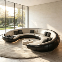 Großes Gebogenes Rundes Ecksofa, Luxuriöses Italienisches PU-Leder U-Form Halbmond-Sofa für Villa-Wohnzimmer