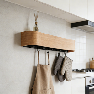 Porte-manteau mural moderne en placage de bois massif avec crochets cachés pour entrée - Product Image 6