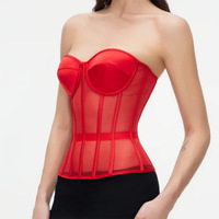 Corsé de Malla Transpirable para Mujer, Bustier Sexy, Reductor de Cintura para Boda, Top Corto Transparente, Copas con Varillas, Corsé Moldeador con Encaje