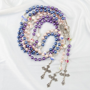 Chapelet catholique tendance en perles, bijoux religieux, pendentif croix miraculeuse Vierge Marie, cadeaux de baptême et de prière unisexes - Product Image 2