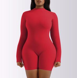 Long Sleeve Black Rompers Women <strong>Turtle</strong> <strong>Neck</strong> <strong>Bodysuit</strong> With Zipper Bodycon Biker Shorts Fitness Full Sportswear - Product Image 5