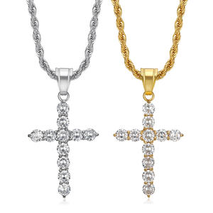 Hip Hop Iced Out CZ Bar Cruz religiosa cristiana impermeable de acero inoxidable joyería de moda colgante collares hombres hombre - Product Image 1