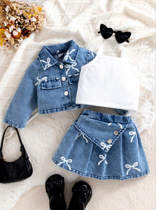 <span class=keywords><strong>Conjunto</strong></span> de Ropa para Niñas 2026, 3 Piezas, <span class=keywords><strong>Chaqueta</strong></span> Vaquera Estampada de Manga Larga con <span class=keywords><strong>Falda</strong></span> Corta - Product Image 2