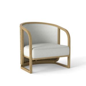 Fauteuil d'appoint moderne de luxe pour salon, en bois, avec coque extérieure en rotin et coussin en lin, idéal pour chambre, appartement, hôtel - Product Image 4