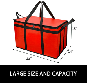 Red XXX-<span class=keywords><strong>Large</strong></span> Bolsa de asas de comestibles no tejida aislada Entrega de alimentos Catering Calentador de pizza para comidas calientes y frías - Product Image 3