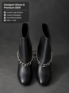 Zapatos de Diseñador de Lujo para Mujer, Botines de Cuero Negro de Alta Calidad, Botas Nuevas - Product Image 1