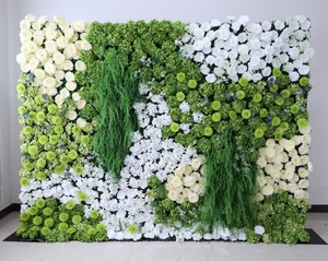 Panneau mural floral artificiel en soie blanche et verte A-1938 pour mariage et remise de diplôme, décorations florales 5D, toile de fond murale florale 8ft <span class=keywords><strong>x</strong></span> 8ft - Product Image 1