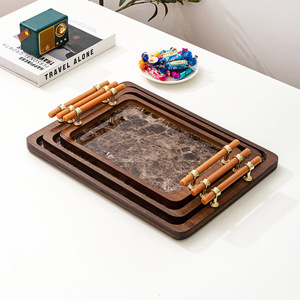 Bamboo Stone-Plastic Base <b>Tea</b> <b>Tray</b> With Handle For Home Living Room Kitchen Use Light Luxury Style - Product Image 1