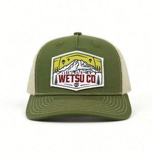 OEM China Manufacturer Mesh Back Slightly Curved Brim Youth Trucker <b>Hat</b>, Custom Woven Patch Green Breathable Trucker Cap - Product Image 2