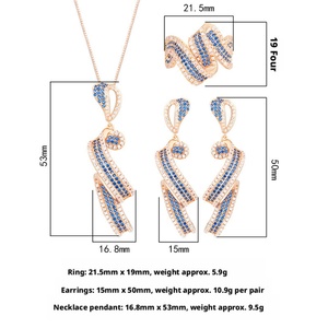 Fashion Eco-friendly Copper Micro Pave Blue Zircon Designer Rose Gold Plated Jewelry Sets for Women Necklace <b>Earrings</b> Ring Set - Product Image 2