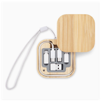 Lot de câbles de charge rapide 6-en-1 en bambou avec adaptateur USB-C 60W pour smartphone, cadeau d'entreprise personnalisé pour les voyages