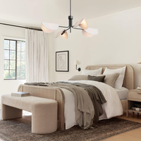 Lustre suspendu moderne simple et luxueux à 4 lumières, pliable, en lin doré, avec abat-jour ovales en forme de fleur, hauteur réglable, LED, économie d'énergie
