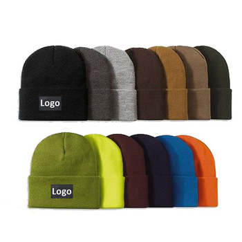 Оптовая продажа, различные цвета, вязаная шапочка с ярлыком на заказ