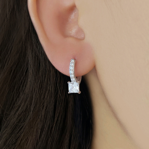 Customizable Multiple Color Princess Square Gem Huggie <b>Earrings</b> Micro Pave Crystal <b>Dangle</b> <b>Earring</b> Daily Gift Bulk - Product Image 3
