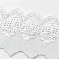 En stock – Dentelle en coton peigné 100 % blanc de 5,3 cm, motif cœur, broderie ajourée, bord festonné pour vêtements d'enfants, couture DIY et artisanat