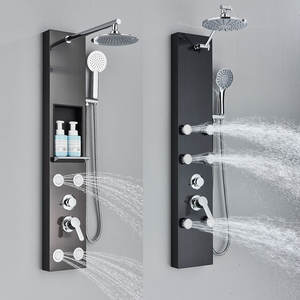 <span class=keywords><strong>Panel</strong></span> de ducha negro con estante de almacenamiento, juego de grifo de ducha de lluvia, columna de ducha de baño de chorro de masaje SPA, torre de grifo mezclador de <span class=keywords><strong>bañera</strong></span> - Product Image 6
