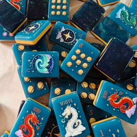 Mahjong américain personnalisé bleu fantaisie à trois couches pour 4 personnes, jeu d'intérieur de luxe, cadeau