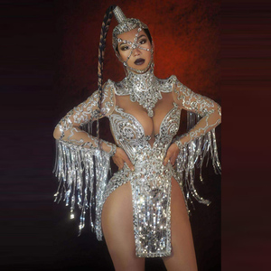 NOVANCE Y2258-Robe élégante à manches longues avec pompon en diamant, tenue de club sexy, luxe, performance sur scène, 2021 - Product Image 1