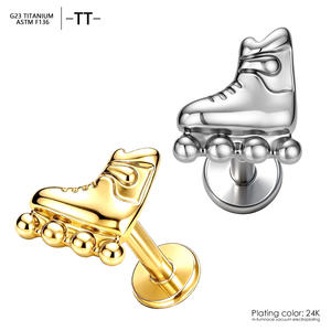 TT - Boucles d'oreilles vintage en titane ASTM-F136 plaqué or, bijoux de piercing corporel de qualité implantable, labret avec zircon serti griffe - Product Image 1