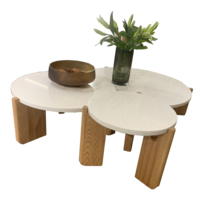 Bois massif frêne pieds en bois Table basse moderne sol bas rond Table gigogne salon CKD Packs Table en pierre de Quartz