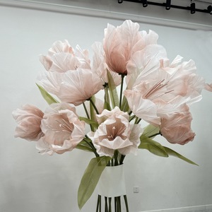 Grande Bouquet <span class=keywords><strong>di</strong></span> Tulipani Artificiali in Carta con Organza per Cerimonie Nuziali, Decorazione da Terra Tridimensionale con <span class=keywords><strong>Fiori</strong></span> Intrecciati - Product Image 2