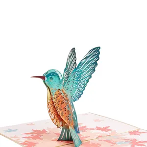 Impressão personalizada feliz aniversário cartões de aniversário 3d hummingbird com envelopes você presentes cartões para pequenos negócios