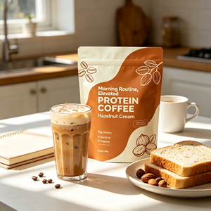 Poudre de protéines de <span class=keywords><strong>noisette</strong></span> au café GMP sous marque privée, 10g de protéines instantanées par dose post-entraînement pour femmes, OEM MOQ 50 boîtes - Product Image 6