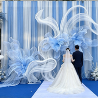 Y-057 Bunga Organza Raksasa Biru Muda & Putih, Karya Seni Floral Kain Tipis Buatan Tangan untuk Latar Belakang Panggung Pernikahan
