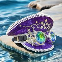Chapeau de capitaine en peluche violet steampunk personnalisé avec sequins et strass, 3 MOQ, pour Burning Man, luxe, unisexe, pour plage et fêtes en extérieur, vente en gros