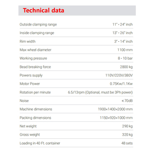 เครื่องเปลี่ยนยางอัตโนมัติ BRIGHT <span class=keywords><strong>889N</strong></span> ได้รับการรับรองจาก TUV ดีไซน์อิตาลี ขนาดล้อสูงสุด 1100 มม. ตัวหนีบขอบล้อภายนอก 11-24 220V - Product Image 5