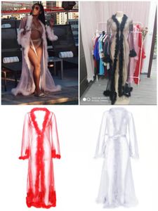 Valentijnsdag lingerie badjas set lange lingerie trim sexy badjas dames bont op maat nieuw binnen lange hete dames nachtjaponnen - Product Image 6
