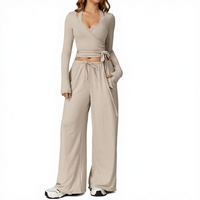 Ensemble de yoga solide à col licou avec cordon de serrage, en Spandex/Polyester, séchage rapide, dos élégant